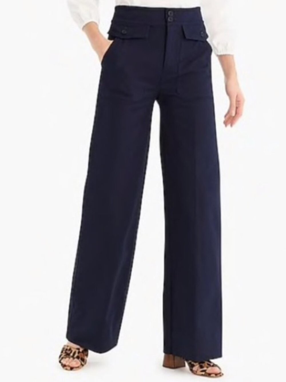 J. Crew | Officer Wide Leg Pants Navy Stretch Twill Patch Pockets | Size	2